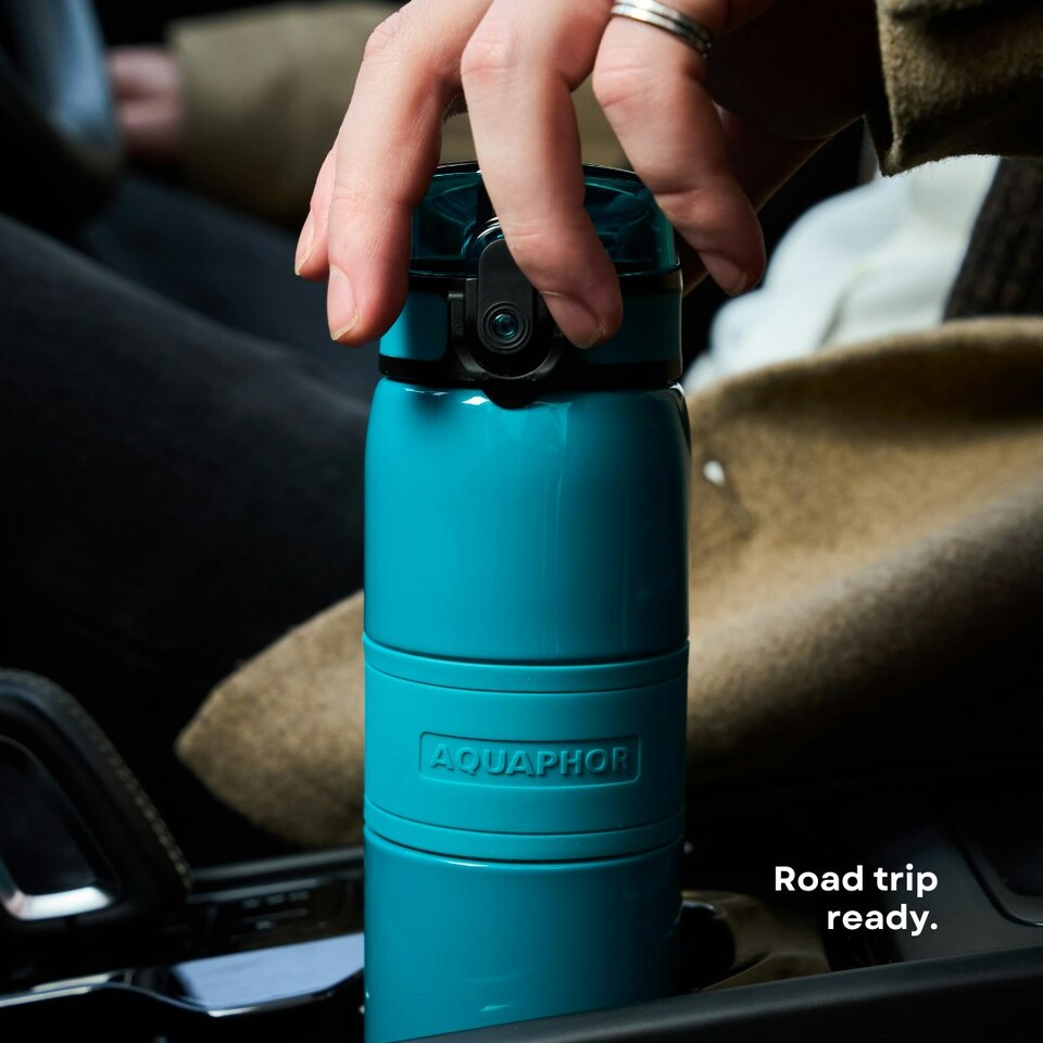 image 1 of AQUAPHOR Double Wall Insulated Stainless Steel City Cool Bottle with City Filter in Fresh Teal