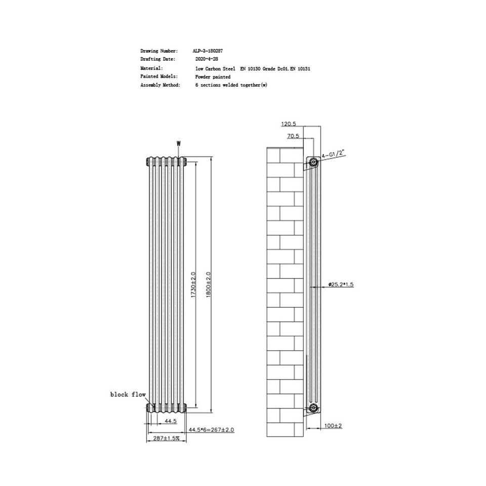 image 1 of Alpha Vertical Triple Column Heated Bathroom Radiator - White - (H) 1800mm x (W) 287mm
