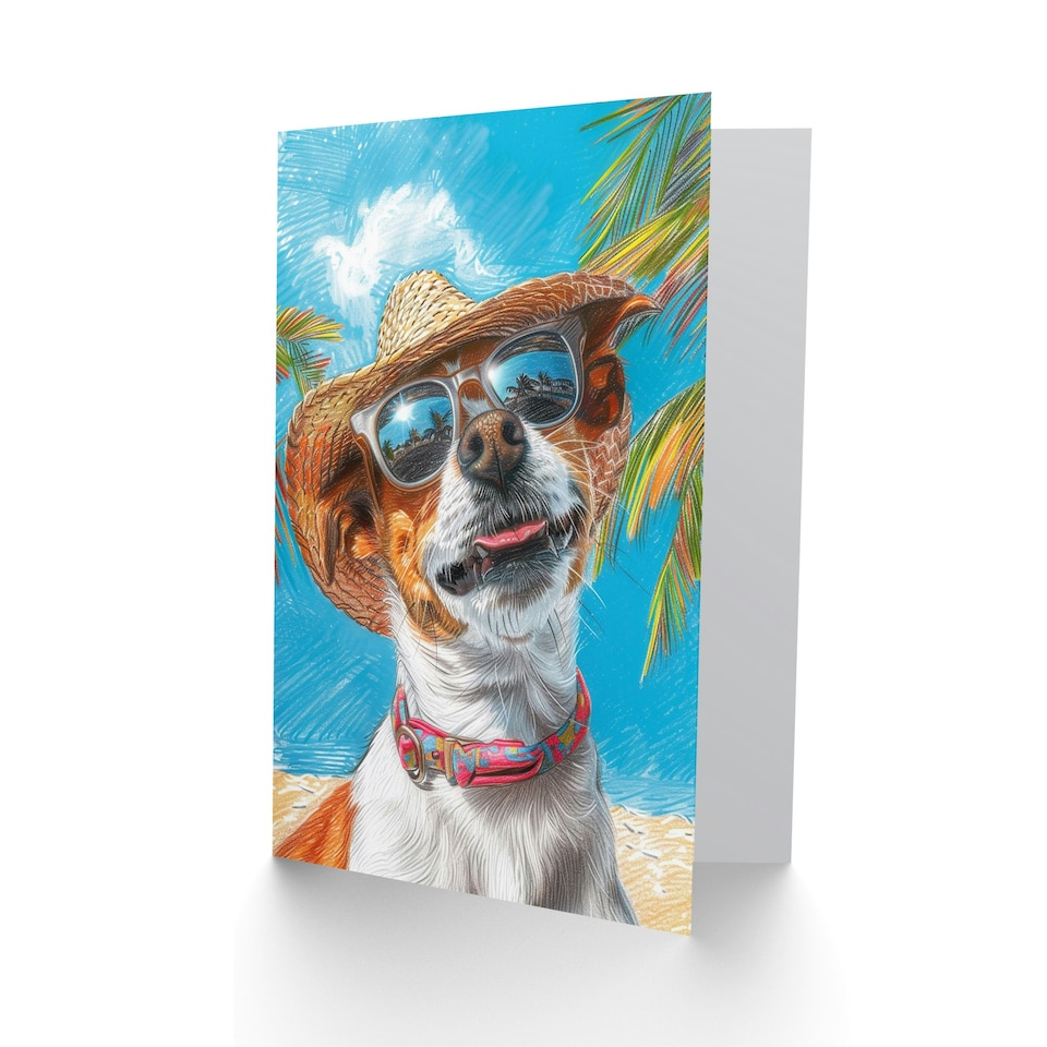 image 1 of Tropical Vacation Portrait Jack Russell Dog Beach Him Birthday Card