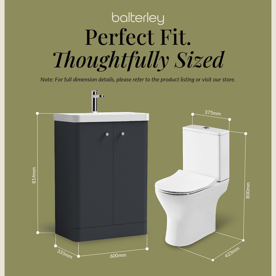 image 1 of Floor 2 Door Bathroom Vanity Unit, Tap & Toilet Pack, Dark Grey, 579mm | Grey | Satin Soft Black