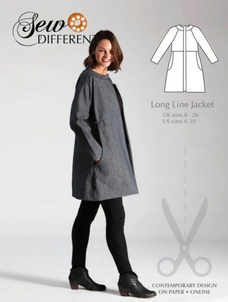 Sew Different Long Line Jacket Paper Sewing Pattern â Womenâs Jacket, UK Sizes 8â26, Intermediate