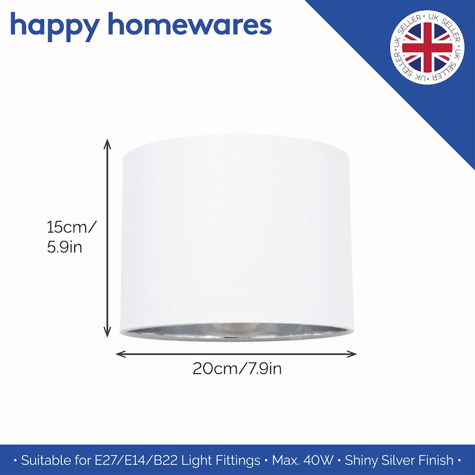 image 1 of Modern White Cotton Fabric Small 8" Lamp Shade with Shiny Silver Inner | White | White | 1