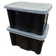 image 2 of 2 x Stackable 24 Litre Black Plastic Storage Containers With See Through Transparent Lids For Home/Office Black