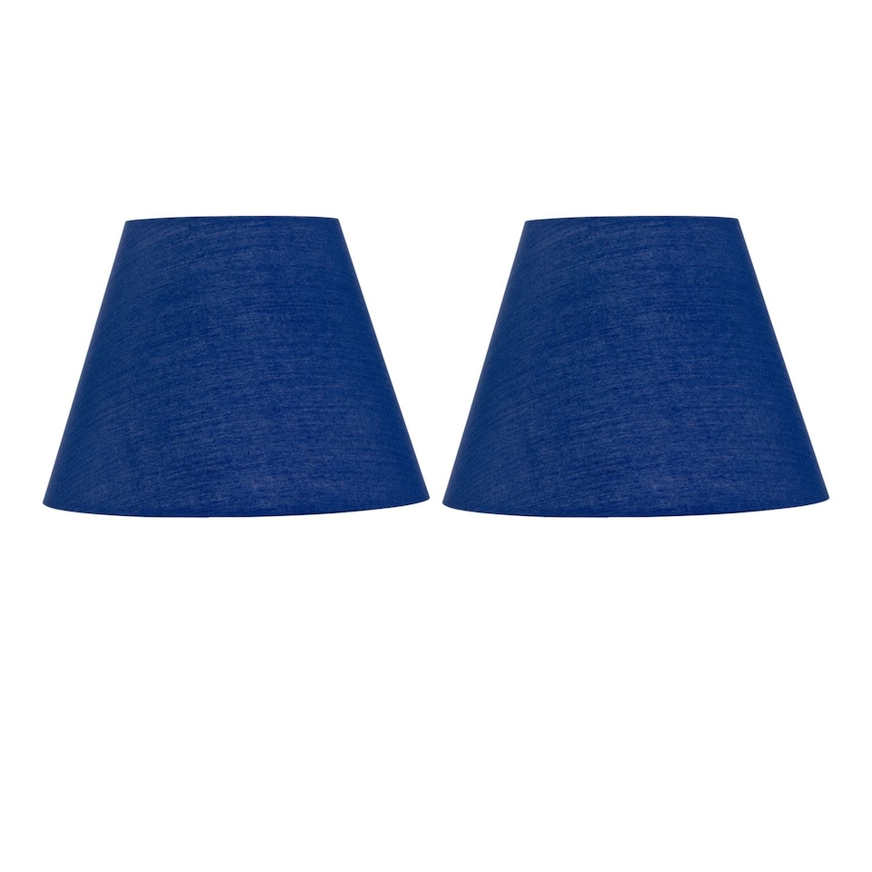 image 1 of Set of 2 Navy Blue Cotton 20cm Diameter Tapered Fabric Lamp Shades | Blue | Medium | 2