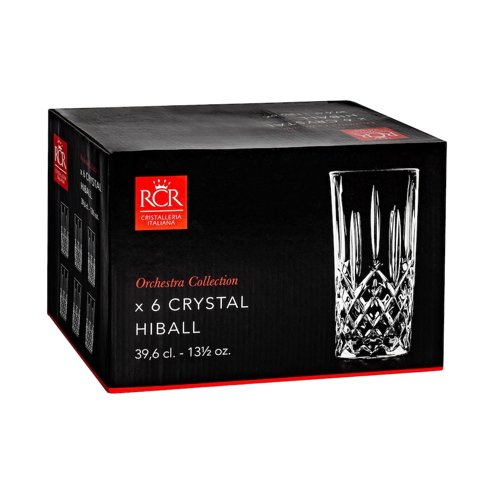 image 1 of RCR Crystal Orchestra Cut Glass Highball Cocktail Glasses Tumblers Set - 396ml - Pack of 6 | Clear | Clear