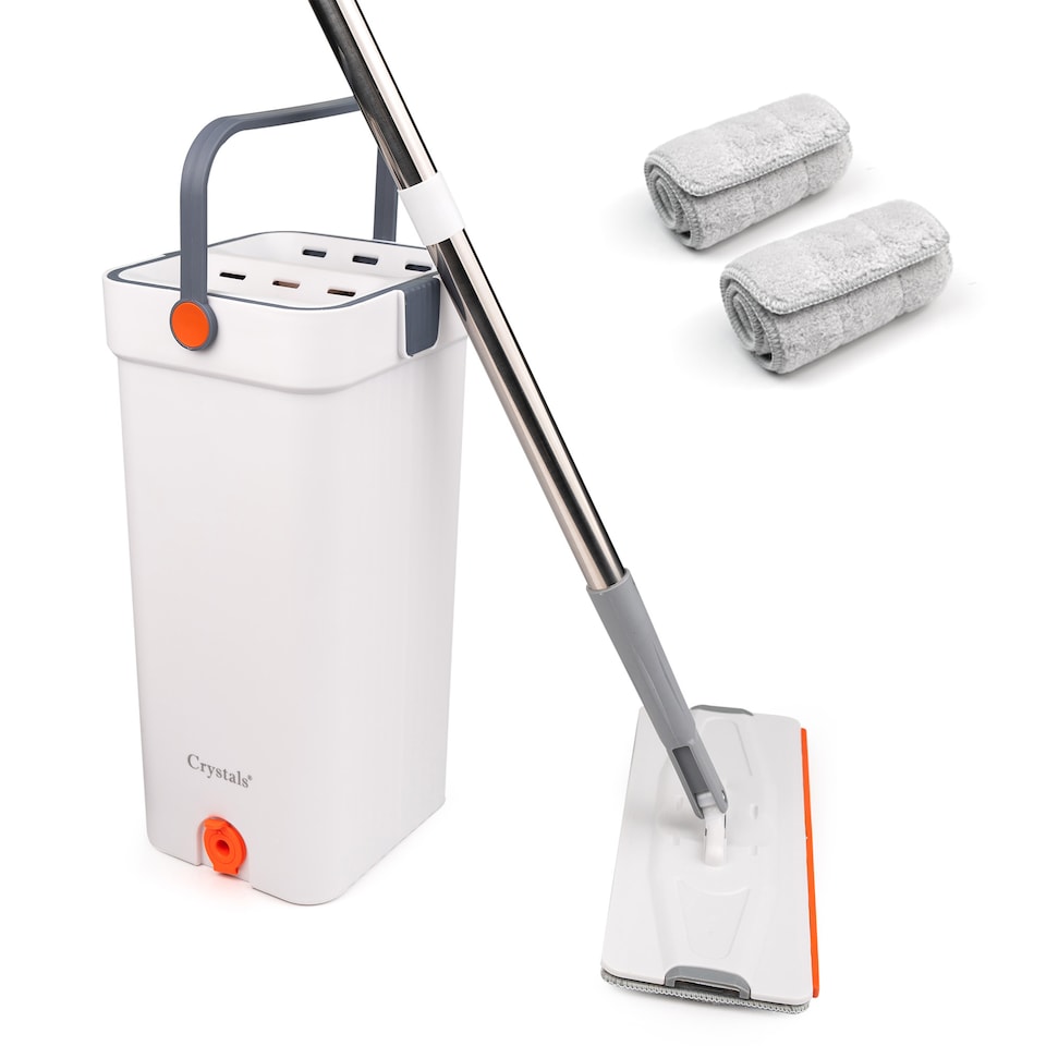 image 1 of 360 Flat Mop & Bucket Set Squeeze Dry Microfibre Floor Cleaner with 2 Refill Pads