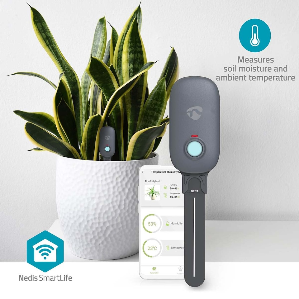 image 1 of Smartlife Soil Moisture Meter, Bluetooth Smart Sensor for Soil Moisture and Ambient Temperature Monitoring, Compatible with Smartlife App - Indoor/Outdoor Use - Grey
