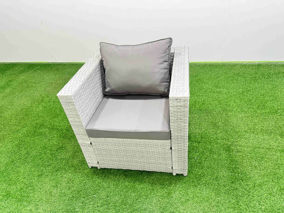 image 1 of Fimous 8 Seater Wicker PE Rattan Furniture Outdoor Dining Table 3 Seater Sofa Armchair Set with Side Table Light Grey
