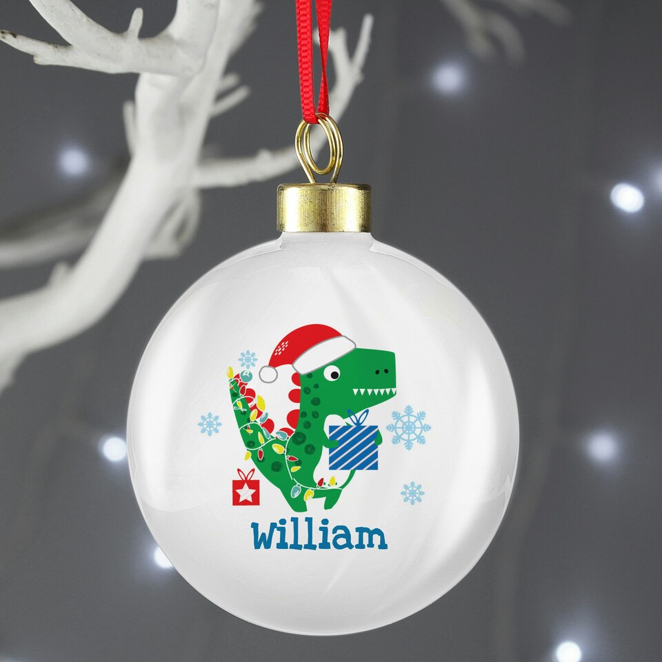 image 1 of Personalised Dinosaur 'Have a Roarsome Christmas' Bauble