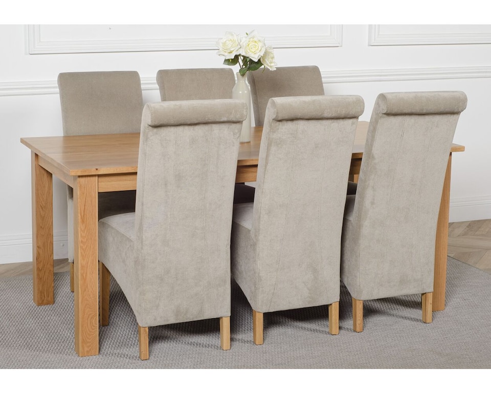image 1 of Oslo 180 x 90 cm Large Oak Dining Table and 6 Montana Fabric Chairs | Grey | Grey