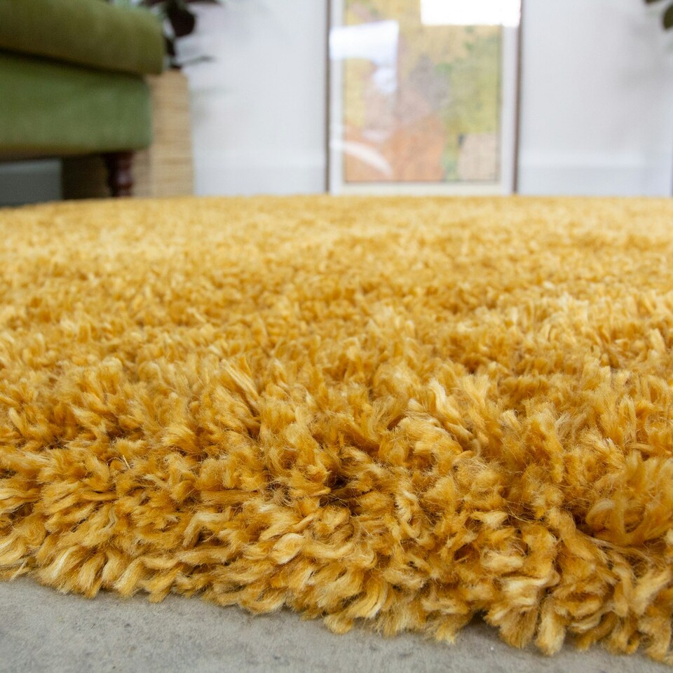 image 1 of KUKOON Ochre Yellow Deep Pile Shaggy Living Room Area Rug 240cm x 330cm