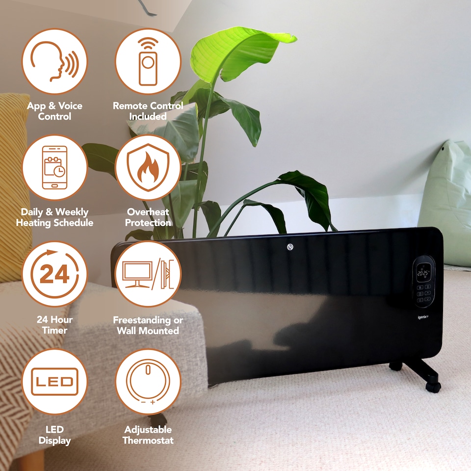 image 1 of Igenix IG9520BLWIFI Smart Electric Panel Heater, Black