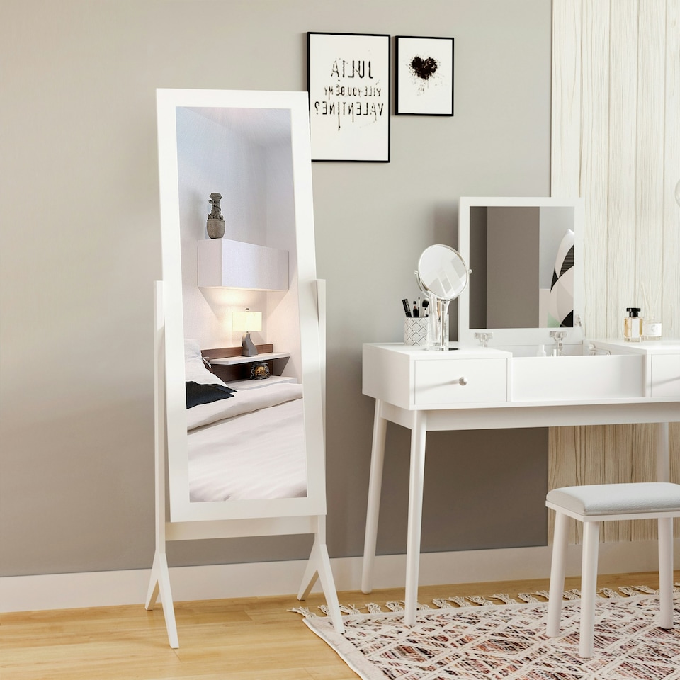 image 1 of HOMCOM Freestanding Dressing Mirror 148x47cm Adjustable Angle White Frame Home