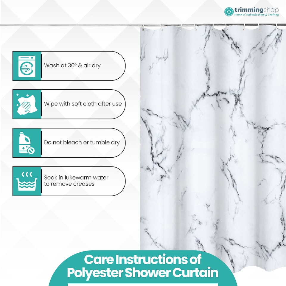 image 1 of Grey & White Marble Polyester Shower Curtain with 12 Hooks - 180x180cm