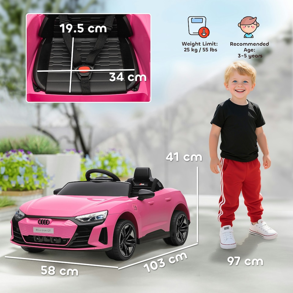image 1 of HOMCOM Audi RS e-tron GT Licensed 12V Kids Electric Ride on W/ Remote, Pink
