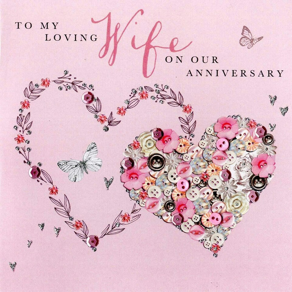image 1 of Lovely Wife Anniversary Buttoned Up Greeting Card Embellished Cards