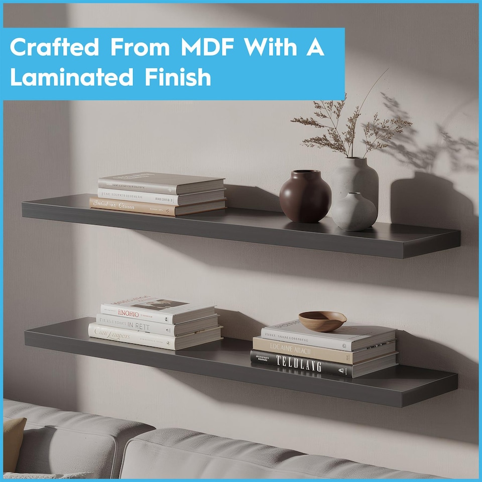 image 1 of Harbour Housewares 100cm Floating Wall Shelf - Photo Gallery Bookshelf Wall Shelves for Storage & Display | Brown | Brown