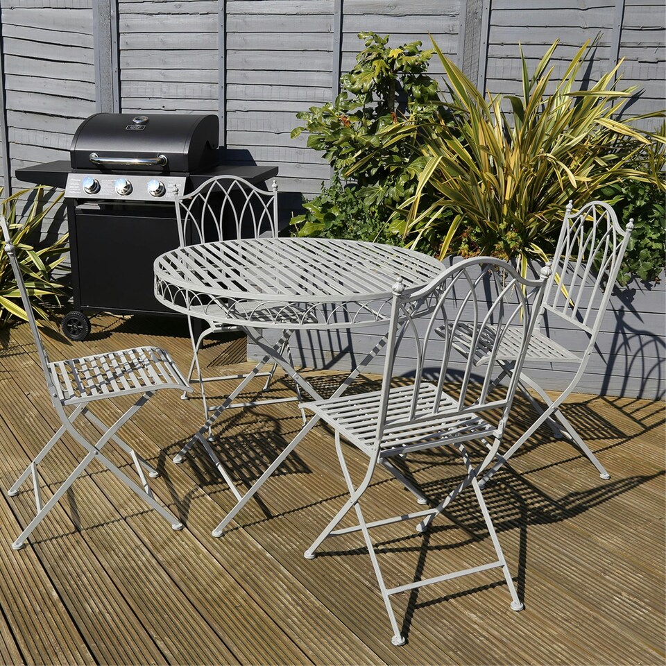 image 1 of Charles Bentley Rustic 5 Piece Wrought Iron Outdoor Bistro Set - Grey