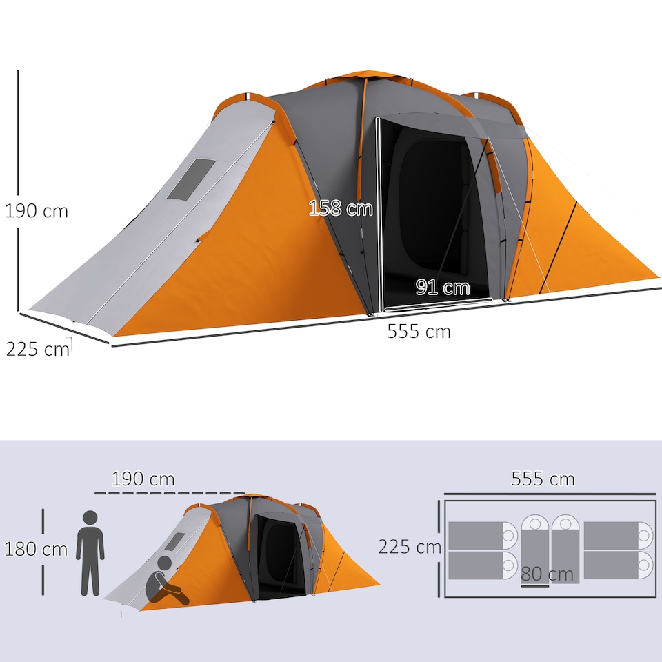 image 1 of Outsunny 4-6 Man Camping Tent with 2 Bedroom and Living Area