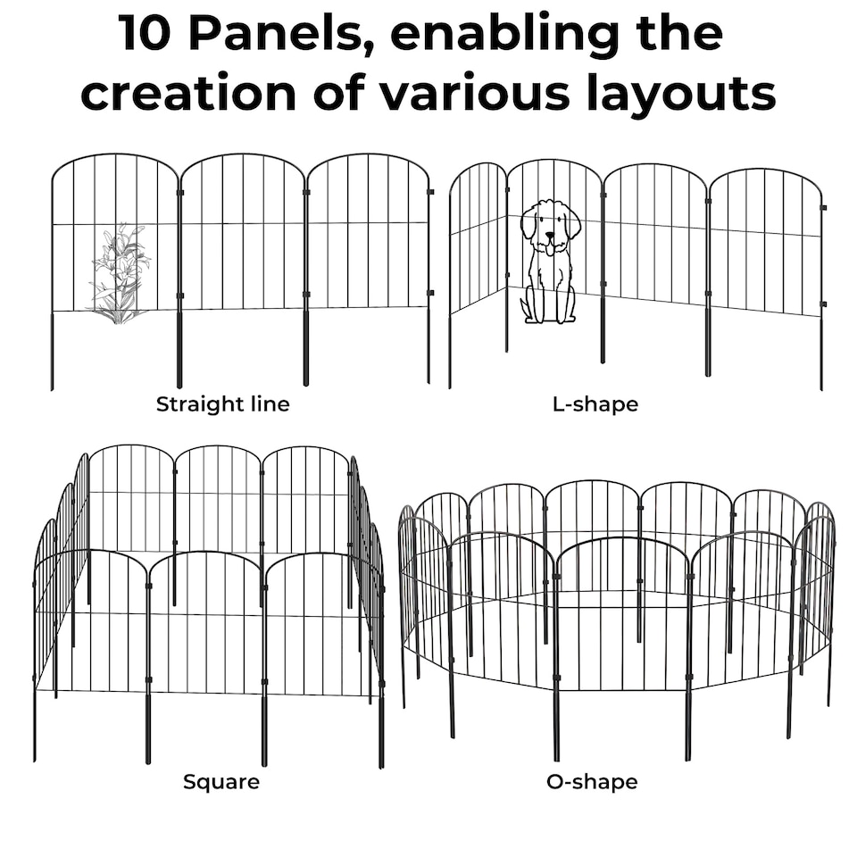 image 1 of Levede 10 Pack Metal Garden Fence Decorative Animal Barrier Outdoor Pet Border | Black
