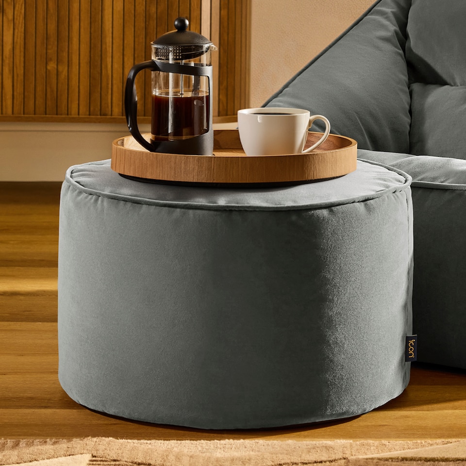 image 1 of icon Natalia  Velvet Armchair and Milano Round Footstool Bean Bag, Charcoal