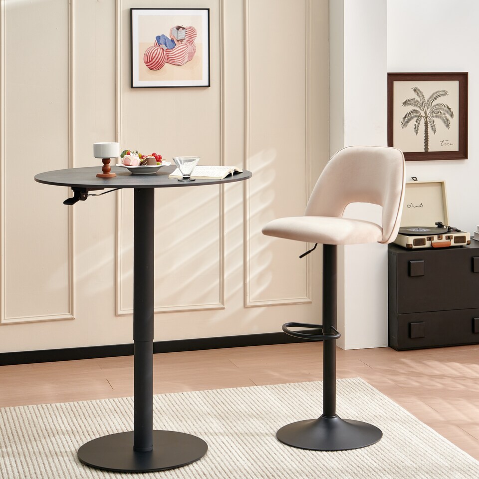 image 1 of SONARA Set of 1 Adjustable Velvet Upholstered Breakfast Bar Stools | White