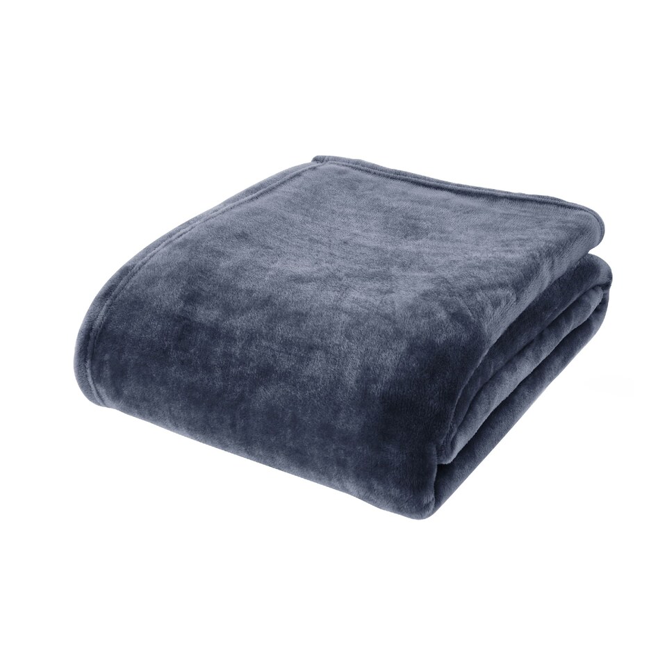 image 1 of Catherine Lansfield Extra Large Raschel Velvet Touch Blanket Throw | Blue | Navy Blue