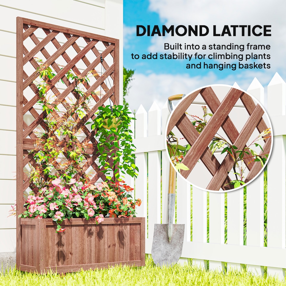 image 1 of (72.5 x 31.5 x 149.5 cm, Orange) Outsunny Wood Planter with Trellis
