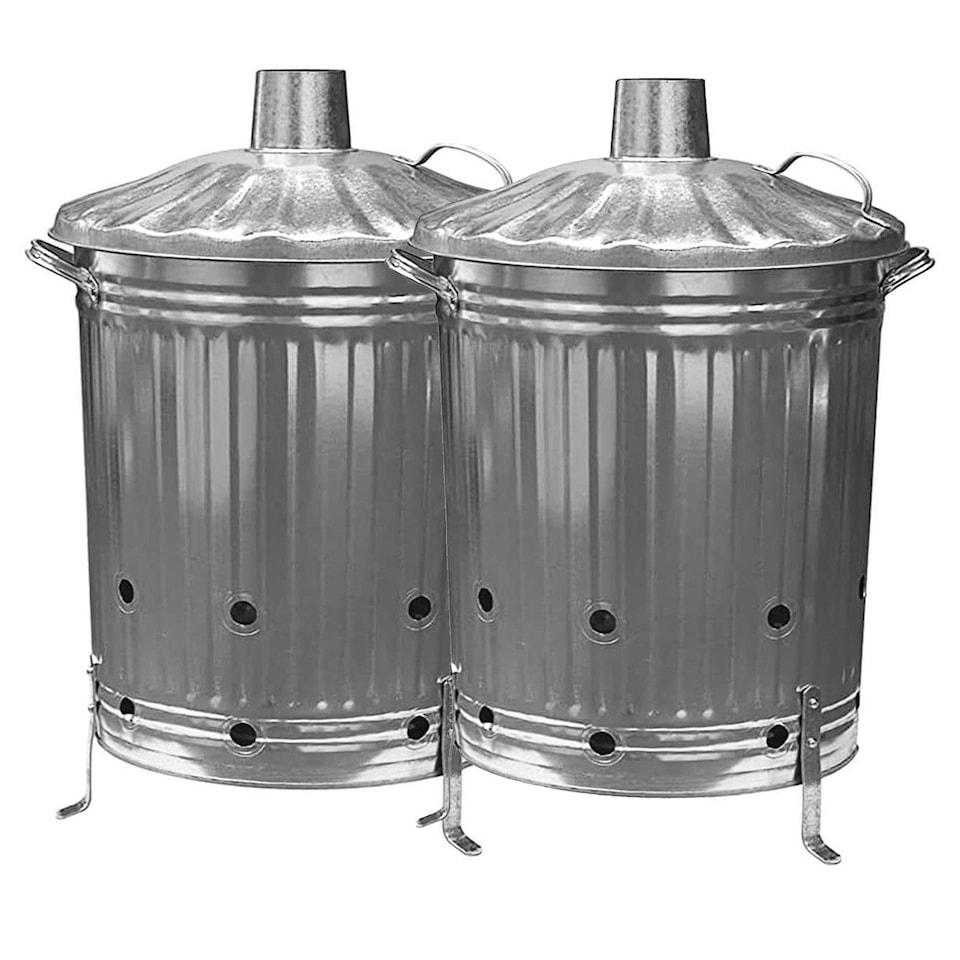 image 1 of 1 x 90L Heavy Duty Galvanised Metal Fire Burning Incinerator Bin With Lid & Handles