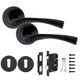 image 1 of Golden Grace Astrid Design Key Lock Door Handles Set on Round Rose in Matt Black Finish with 64mm 3 Lever Mortise Lock & Key Hole Black