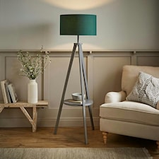 ValueLights Morrigan Green Shade Grey Wood Tripod Floor Lamp Green