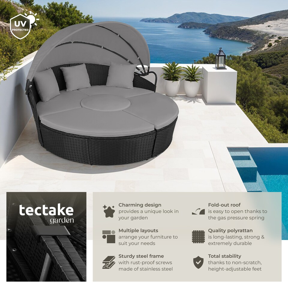 image 1 of Sun Lounger Santorini - modular garden furniture set with shade canopy | Black | black | 175 x 171 x 136 cm | 1