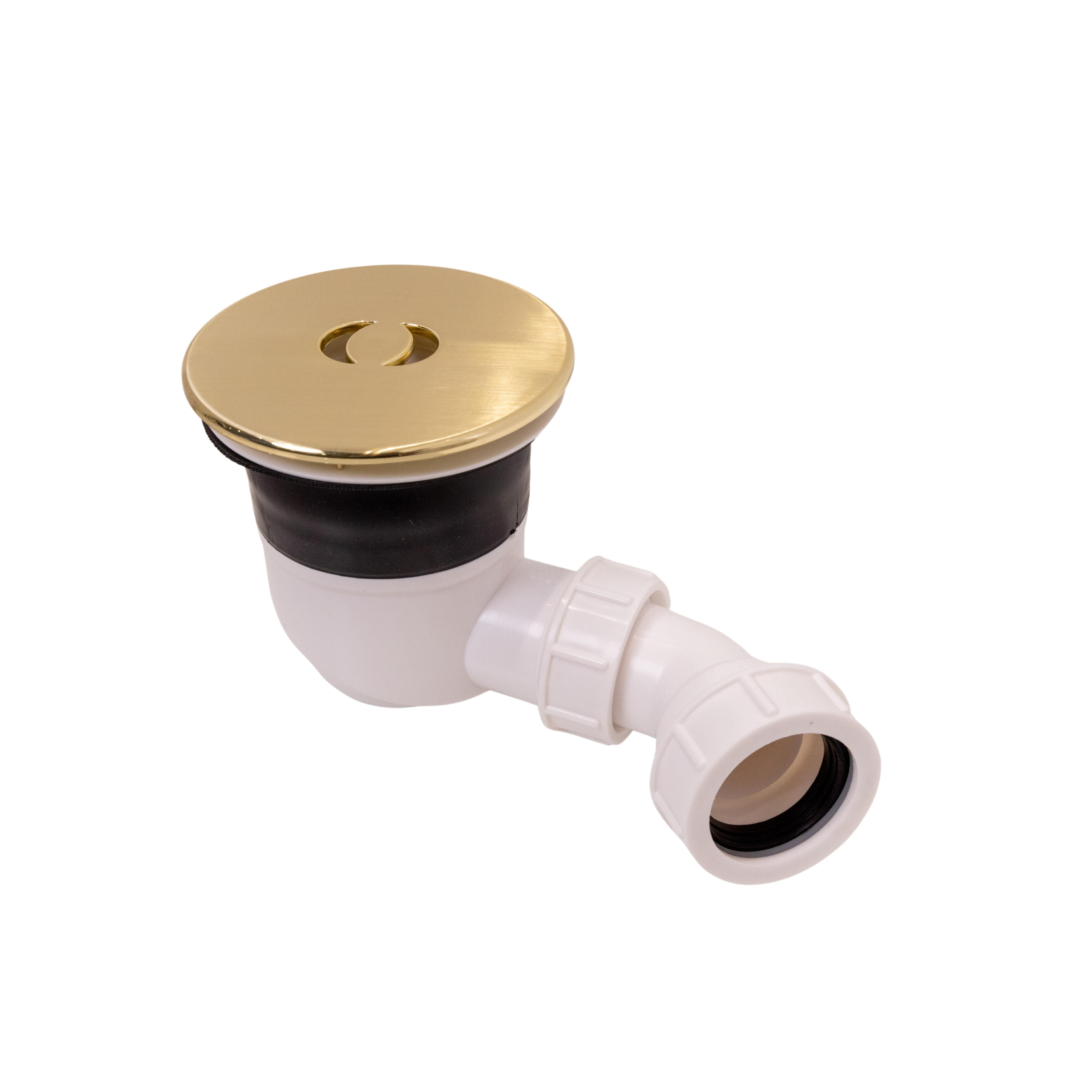 Balterley Bathroom Round Shower Tray Waste with Elbow, Top Fix Installation Copper Brushed Brass