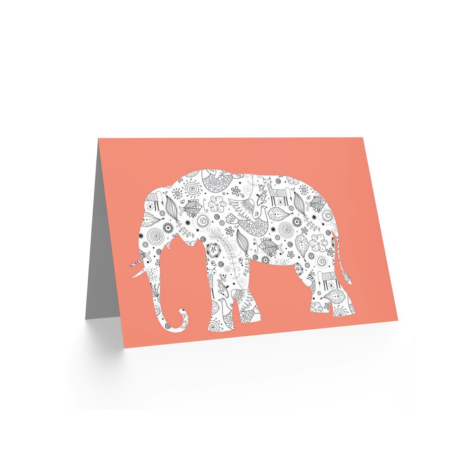 image 1 of Elephant Folk Art Pattern Silhouette Animal Greeting Art Card