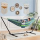 image 3 of Yaheetech Outdoor Hammock with Adjustable Steel Stand-Blue Green Stripe