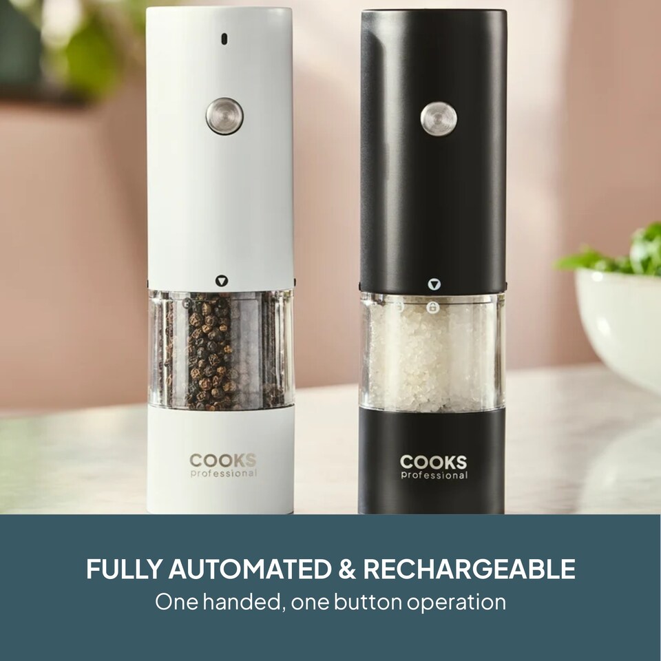image 1 of Cooks Professional Rechargeable Salt and Pepper Mill Set with Bamboo Base