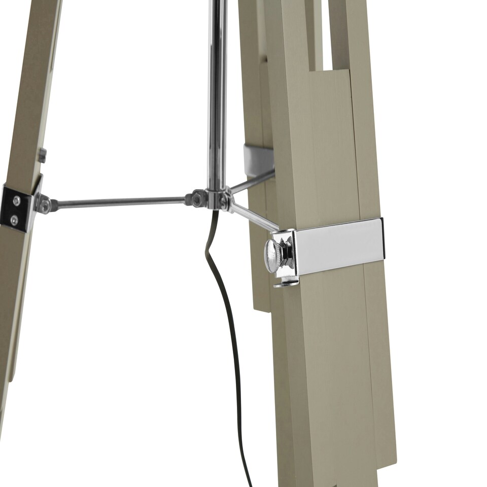 image 1 of Interiors by Premier Adjustable Floor Lamp with Chrome Accents, Natural Grey Wooden Tripod Legs, Contemporary Fabric Shade