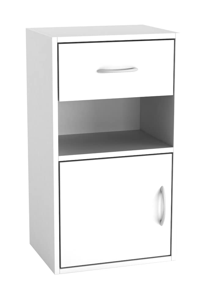image 1 of 1-Drawer 1-Door Wooden Bedside Table | White | Unit Colour: White | 1