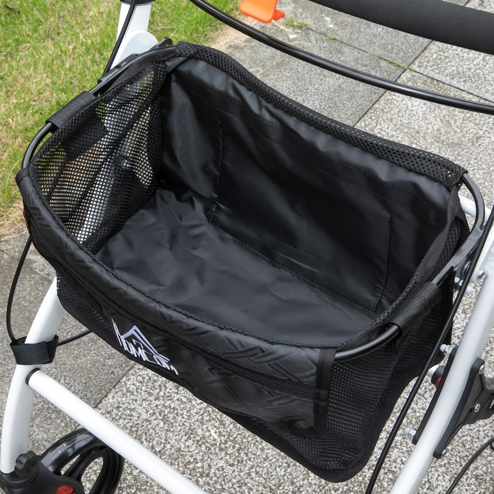 image 1 of HOMCOM Folding Upright Rollator Walker with Lightweight Walking Frame, Storage Bag, Tray, Dual Brakes, Adjustable Handle Height, Mobility Aid Rolling 4 Wheeled Walker for Seniors, White