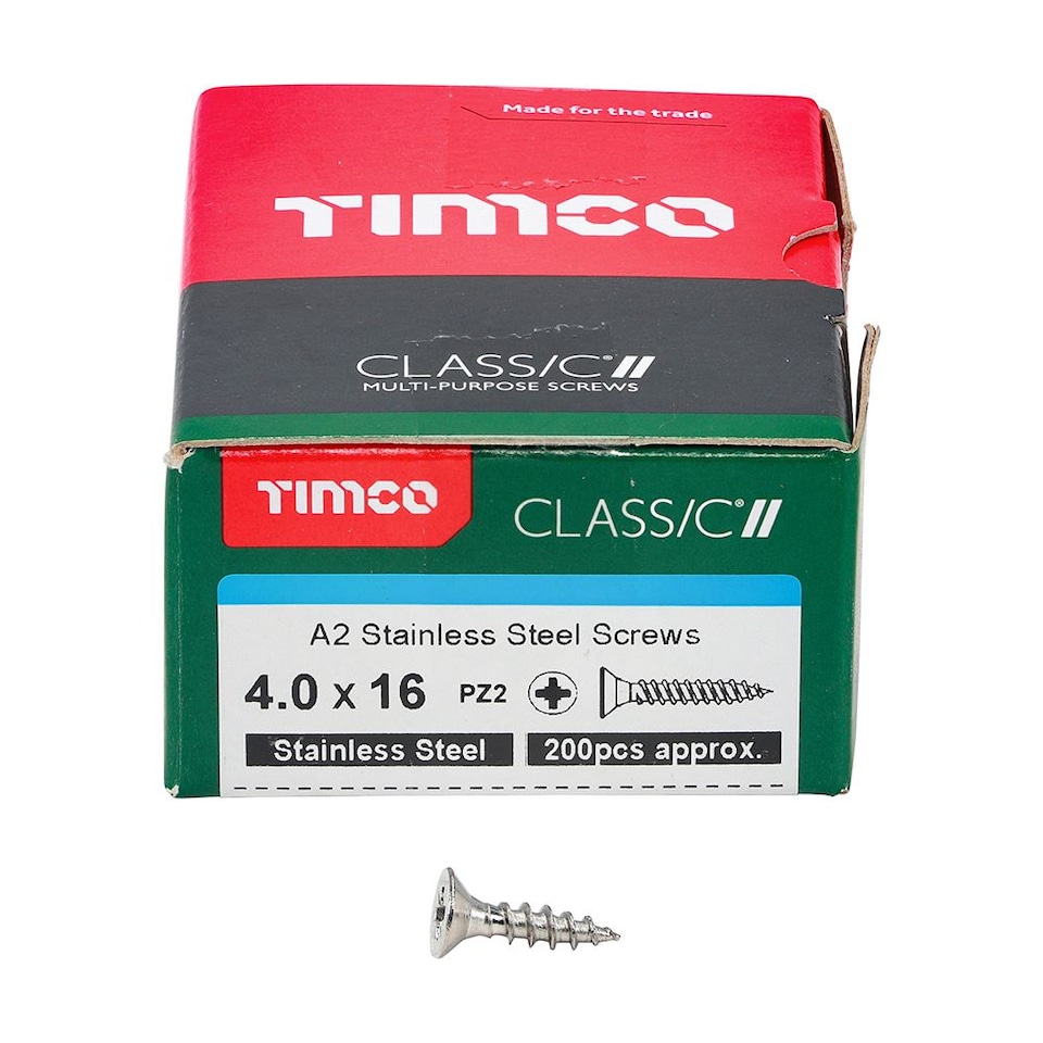 image 1 of Timco - Classic Multi-Purpose Screws - PZ - Double Countersunk - A2 Stainless Steel  (Size 4.0 x 16 - 200 Pieces)
