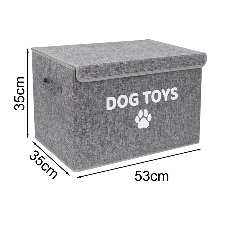 image 1 of Dog Toy Box Foldable With Handles & Lid Pet Puppy Collapsible Organiser Storage