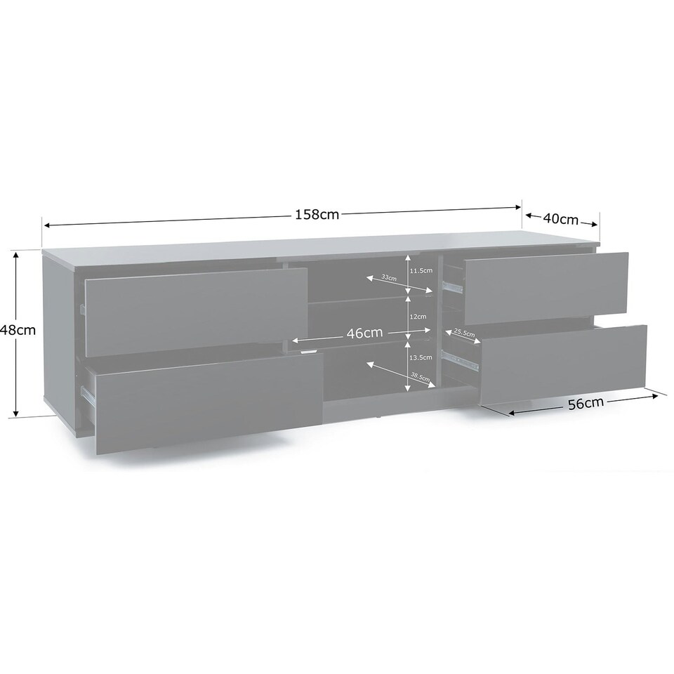 image 1 of Centurion Supports AVITUS ULTRA Remote Friendly BeamThru Gloss Black with 4-Black Drawers 32"-65" Flat Screen TV Cabinet Black