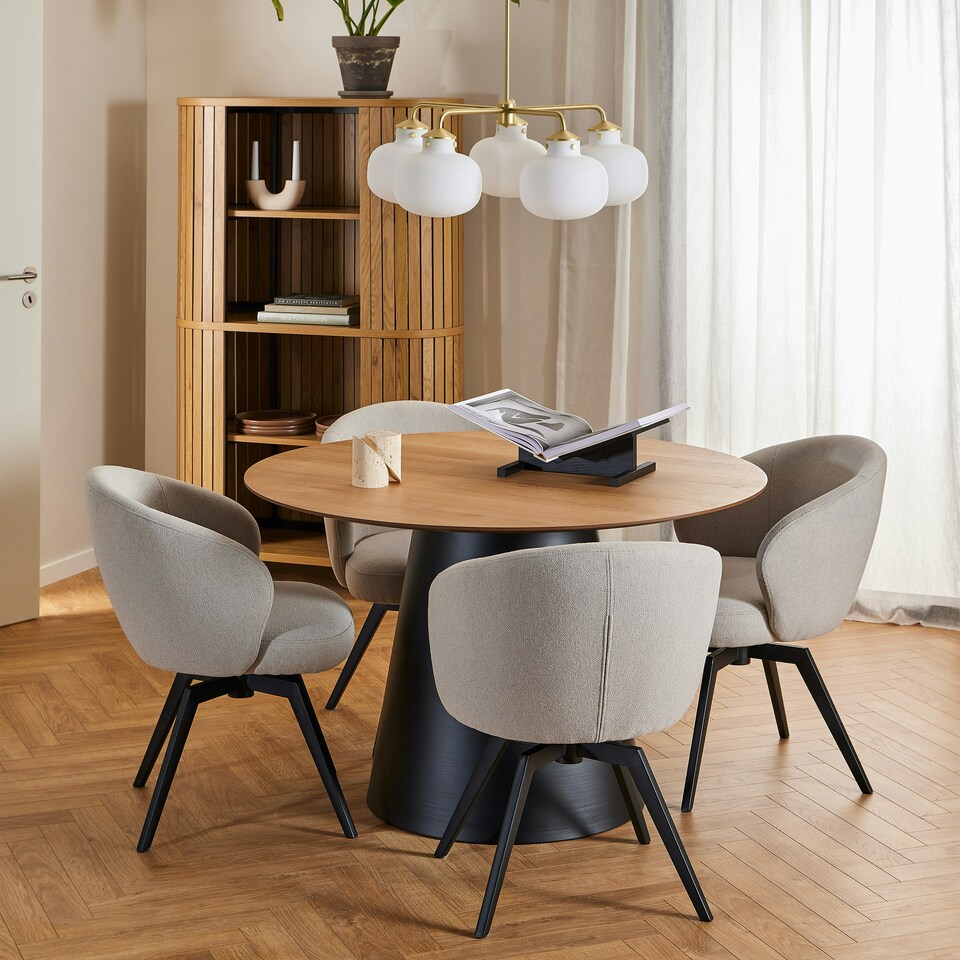 image 1 of Darlene Dining Chair with Armrest and Swivel Function in Beige