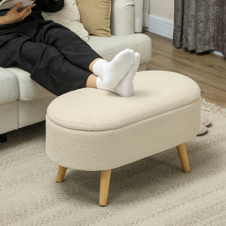 image 1 of HOMCOM Ottoman Storage Bench for Hallway, Living Room, Cream White
