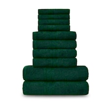VELVETIO 10 Piece Towel Bale Set Toronto Stripe Pattern - 100% Cotton, 450 GSM Green | Dark Green