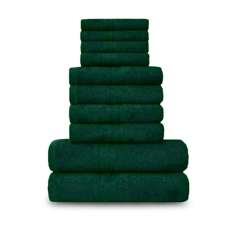 image 1 of VELVETIO 10 Piece Towel Bale Set Toronto Stripe Pattern - 100% Cotton, 450 GSM Green | Dark Green