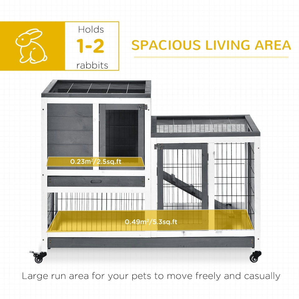 image 1 of PawHut Wooden Indoor Rabbit Hutch Elevated Bunny Cage with Enclosed Run W/Wheel