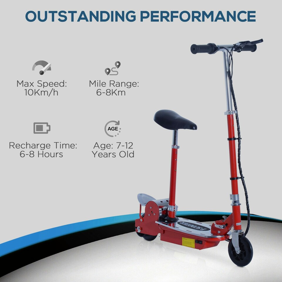 image 1 of HOMCOM Foldable Powered Scooter with Adjustable Seat and Brake, Red