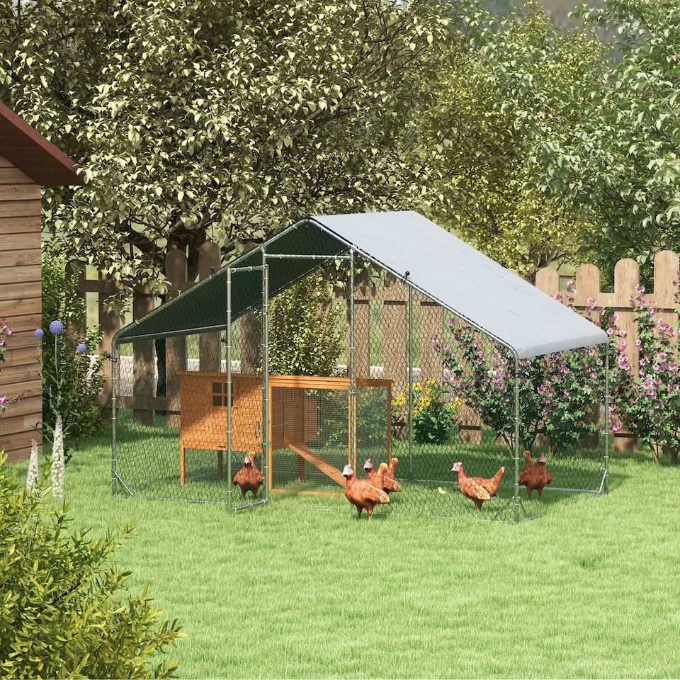 image 1 of PawHut Walk In Chicken Run Large Galvanised Chicken Coop w/ Cover 3 x 1.7 x 1.9m