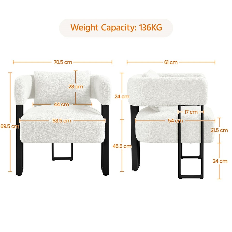 image 1 of Yaheetech Boucle Barrel Accent Chair with Metal Legs Lumbar Pillow | White